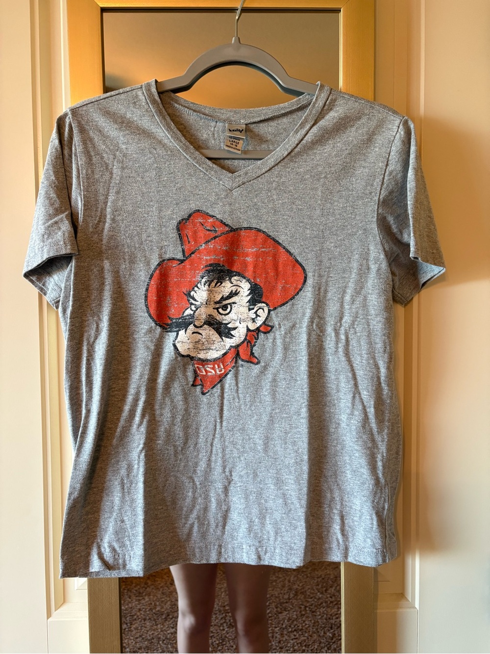Kavio Gray V-Neck Tee with Red Graphic Accent
